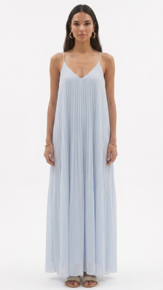 DANIELLE Baby Blue Long Pleated Backless Dress