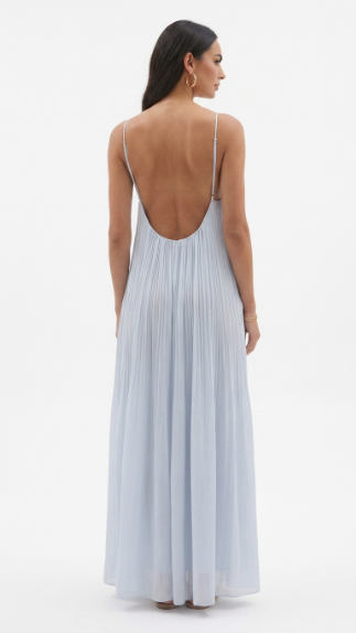 DANIELLE Baby Blue Long Pleated Backless Dress