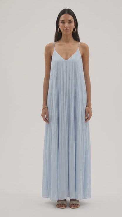 DANIELLE Baby Blue Long Pleated Backless Dress